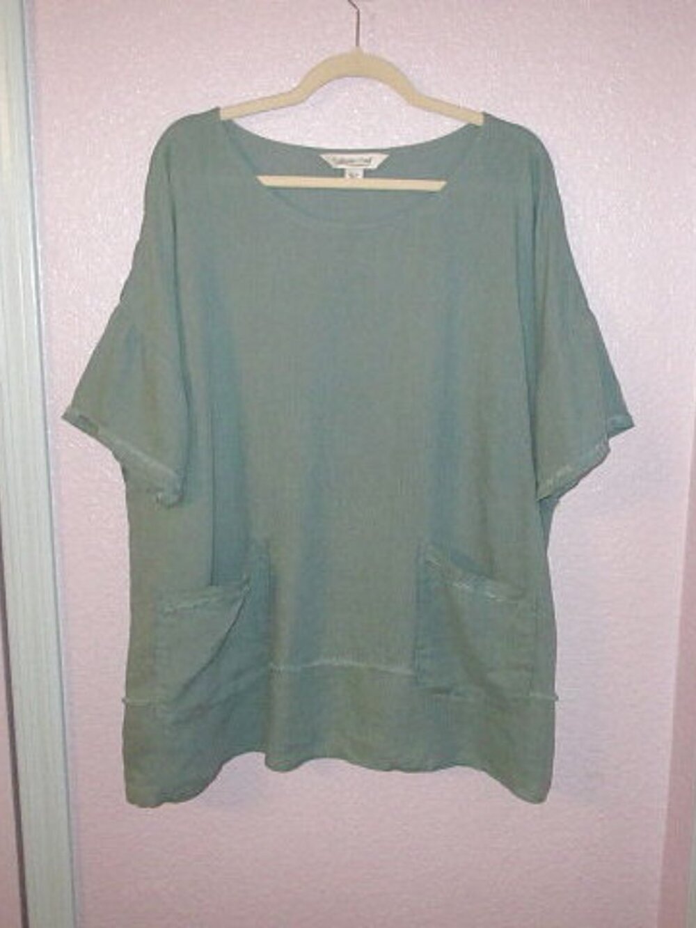 Coldwater Creek Linen Blouse Top Size L Oversized Pockets Fringe Tunic Lagenlook